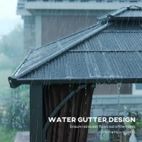 Outsunny 10' x 10' Hardtop Gazebo with 7mm Polycarbonate Double-Tier Roof, Outdoor Gazebo with Netting and Curtains, Coffee(m-6)