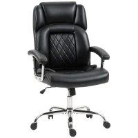 HOMCOM Big and Tall Office Chair 400 lbs, Desk Chair with Spring Cushion, PU Leather, High Back, Swivel Wheels, Black(m-11)
