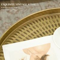 HOMCOM Vintage Coffee Table for Living Room, 24" Round Center Table with Hammered Tray Top and Metal Frame, Gold(m-4)