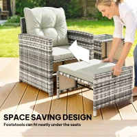 Outsunny 5-Piece Outdoor Patio Furniture Set, Wicker Patio Chairs with Ottomans, 2-Tier Glass Coffee Table and Cushions, Modern Garden Conversation Set, Grey and Cream White(m-4)