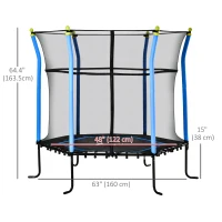 Soozier 63" Kids Trampoline Mini Indoor Bouncer Jumper with Enclosure Net Elastic Thick Padded Pole Gift for Child Toddler Age 3-6 Years Old Blue(m-3)
