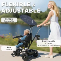 Qaba 6 in 1 Kids Tricycle with Removable Handlebar and Canopy, Navy Blue(m-5)