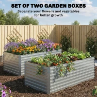 Outsunny Set of 2 Galvanised Raised Garden Bed, 6 x 3 x 2 ft Metal Garden Bed with Safe Edging, Silver(m-4)