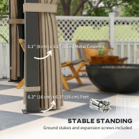 Outsunny 10' x 10' Hardtop Gazebo with 7mm Polycarbonate Double-Tier Roof, Outdoor Gazebo with Netting and Curtains, Khaki(m-5)