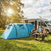 Outsunny 3-4 Person Camping Tent with 2 Rooms, 3000mm Waterproof Portable Family Tent with Carry Bag, Sky Blue(m-10)