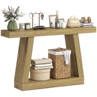HOMCOM 55" Farmhouse Console Table, 2-Tier Entryway Table with Storage for Hallway, Living Room, Behind Couch,  Oak(m-11)