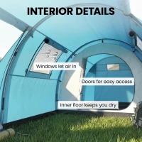 Outsunny 3-4 Person Camping Tent with 2 Rooms, 3000mm Waterproof Portable Family Tent with Carry Bag, Sky Blue(m-6)