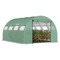 Outsunny 13' x 10' x 6.5' Walk-in Tunnel Greenhouse with 2 Zippered Mesh Doors & 10 Mesh Windows, Upgraded Gardening Plant Hot House with Galvanized Steel Hoops, Green