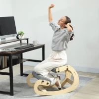 HOMCOM Ergonomic Kneeling Chair, Adjustable Rocking Wood Kneeling Stool, Desk Chair, Improve Posture, Grey(m-9)