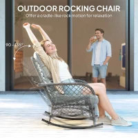 Outsunny Rocking Bistro Set, 3 Piece Wicker Patio Furniture with High Back Rocking Chairs and 2-Tier Glass Table, Light Grey(m-4)