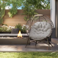 Outsunny Egg Chair, Patio Lounge Chair, Foldable Basket Chair with Large Seat Cushion, Side Pocket, Light Grey(m-8)