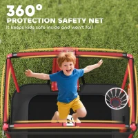Qaba 4 x 6FT Trampoline for Kids Indoor & Outdoor with Slide, Swing, Basketball Hoop and Safety Enclosure, Red(m-7)