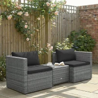 Outsunny 3 Pieces Patio PE Rattan Bistro Set Cushioned Armchair Sofa and Coffee Table Outdoor Furniture(m-1)