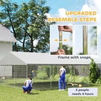 PawHut Heavy Duty Outdoor Dog Kennel with Waterproof Roof, Secure Latch, Chain Link Dog Run for Backyard, 19.7' x 19.7' x 8.9'(m-4)