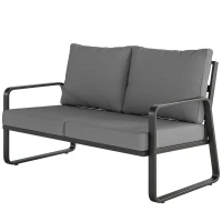 Outsunny Outdoor Sofa Thick Cushions Outdoor Patio Couch Loveseat 2 Seater for Garden Black and Light Grey(m-2)