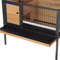 PawHut Rabbit Hutch, Wooden Bunny Cage Indoor Outdoor Bunny Hutch with Tray and Openable Water-Resistant Roof, Yellow(m-10)