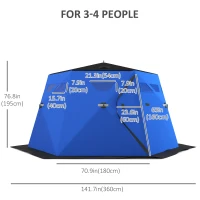 Outsunny 4 Person Insulated Ice Fishing Shelter, Pop-Up Portable Ice Fishing Tent with Carry Bag and Two Doors for -22℉, Blue(m-3)