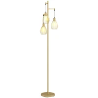 HOMCOM Industrial Floor Lamp with 3 Hanging Wire Lampshades, Dimmable Standing Lamp for Living Room, Gold(m-11)