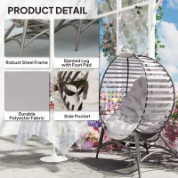 Outsunny Egg Chair, Patio Lounge Chair, Foldable Basket Chair with Large Seat Cushion, Side Pocket, Light Grey(m-4)