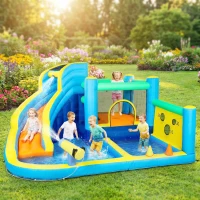 Qaba Bouncy Castle for Kids, Inflatable Bounce House with Slide, Pool (Ball Pit), Ball Shooting and Blower for Indoor Outdoor(m-1)