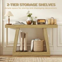 HOMCOM 55" Farmhouse Console Table, 2-Tier Entryway Table with Storage for Hallway, Living Room, Behind Couch,  Oak(m-5)