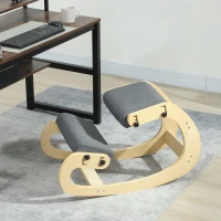 HOMCOM Ergonomic Kneeling Chair, Adjustable Rocking Wood Kneeling Stool, Desk Chair, Improve Posture, Grey(m-8)