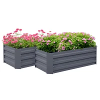 Outsunny Set of 2 Raised Garden Bed, Steel Elevated Planter Box for Flowers, Herbs, Succulents, 39"x20"x12", Dark Grey(m-11)