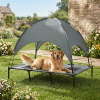 PawHut Elevated Dog Bed with Canopy, Portable Raised Dog Cot for XL Sized Dogs, Indoor & Outdoor, 48" x 36" x 43", Grey(m-8)