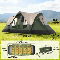 Outsunny Camping Tent for 6-8 Man with 2000mm Waterproof Rainfly and Carry Bag for Fishing Hiking Festival, Dark Green(m-3)