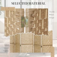 HOMCOM 8 Panel Folding Room Divider, Portable Privacy Screen, Wave Fiber Room Partition for Home Office, Natural(m-5)