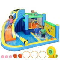 Qaba Bouncy Castle for Kids, Inflatable Bounce House with Slide, Pool (Ball Pit), Ball Shooting and Blower for Indoor Outdoor(m-11)