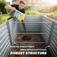 Outsunny Set of 2 Galvanised Raised Garden Bed, 6 x 3 x 2 ft Metal Garden Bed with Safe Edging, Silver(m-5)