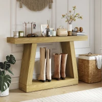 HOMCOM 55" Farmhouse Console Table, 2-Tier Entryway Table with Storage for Hallway, Living Room, Behind Couch,  Oak(m-8)