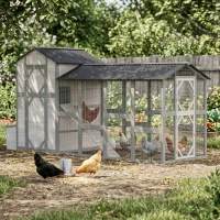 PawHut 147" Extra Large Chicken Coop, Wooden Hen House for 8-10 Hens, Outdoor Chicken House Poultry Hutch with Run, Gray(m-10)