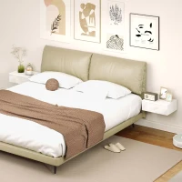 HOMCOM Set of 2 Wall Mounted Bedside Tables, Floating Nightstands with Drawer for Bedroom, White(m-7)