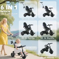 Qaba 6 in 1 Kids Tricycle with Removable Handlebar and Canopy, Navy Blue(m-4)