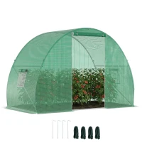 Outsunny 5'x10'x7' Tunnel Greenhouse Outdoor Walk-In Hot House with Roll-up Windows and Zippered Door, Steel Frame, PE Cover, Green(m-2)