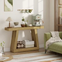 HOMCOM 55" Farmhouse Console Table, 2-Tier Entryway Table with Storage for Hallway, Living Room, Behind Couch,  Oak(m-7)