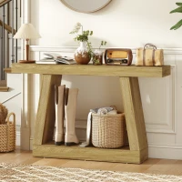 HOMCOM 55" Farmhouse Console Table, 2-Tier Entryway Table with Storage for Hallway, Living Room, Behind Couch,  Oak(m-1)