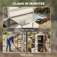 PawHut 147" Extra Large Chicken Coop, Wooden Hen House for 8-10 Hens, Outdoor Chicken House Poultry Hutch with Run, Gray(m-6)