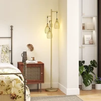 HOMCOM Industrial Floor Lamp with 3 Hanging Wire Lampshades, Dimmable Standing Lamp for Living Room, Gold(m-8)