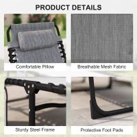 Outsunny Outdoor Folding Chaise Lounge, Reclining Lounge Chair with Adjustable Backrest and Removable Pillow, Mixed Grey(m-5)