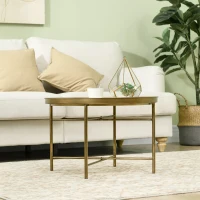 HOMCOM Vintage Coffee Table for Living Room, 24" Round Center Table with Hammered Tray Top and Metal Frame, Gold(m-9)