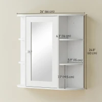 HOMCOM Mirrored Bathroom Wall Cabinet Wall Mounted Medicine Cabinet with Door & Shelves, White(m-3)
