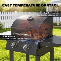 Outsunny 2 Burner Propane Gas Grill with Wheels, 18,400 BTU Portable BBQ Grill with Foldable Side Shelves, Warming Rack, Black(m-5)