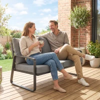 Outsunny Outdoor Sofa Thick Cushions Outdoor Patio Couch Loveseat 2 Seater for Garden Black and Light Grey(m-10)