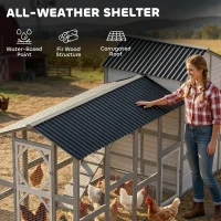 PawHut 147" Extra Large Chicken Coop, Wooden Hen House for 8-10 Hens, Outdoor Chicken House Poultry Hutch with Run, Gray(m-5)