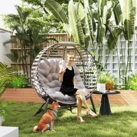 Outsunny Egg Chair, Patio Lounge Chair, Foldable Basket Chair with Large Seat Cushion, Side Pocket, Light Grey(m-1)