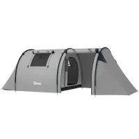 Outsunny 3-4 Person Camping Tent with 2 Rooms, 3000mm Waterproof Portable Family Tent with Carry Bag, Grey(m-2)