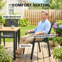 Outsunny 7 Piece Outdoor Dining Set, Rectangle Patio Table and 6 Mesh Chairs with Slatted Tabletop for Backyard, Deck, Garden(m-9)